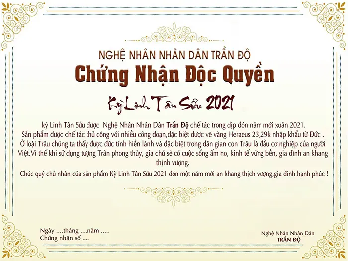 giấy chứng nhận kỳ linh trần độ