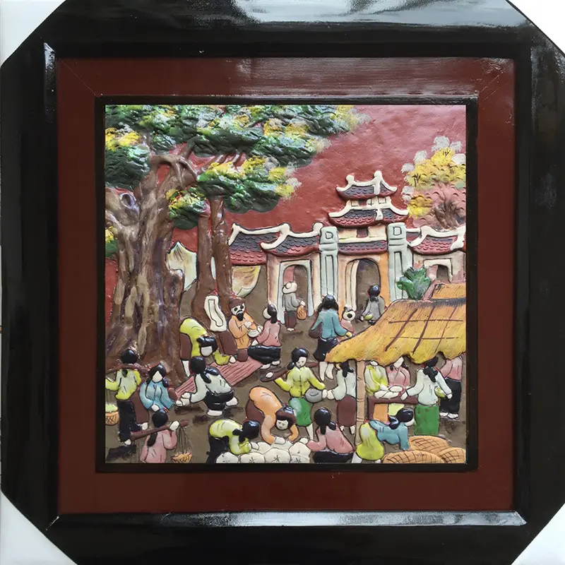 Tranh gốm cảnh chợ quê 50x50cm