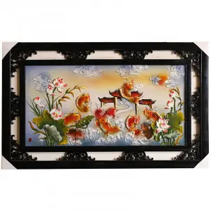 Tranh sứ cửu ngư quần hội 64cm x 98cm