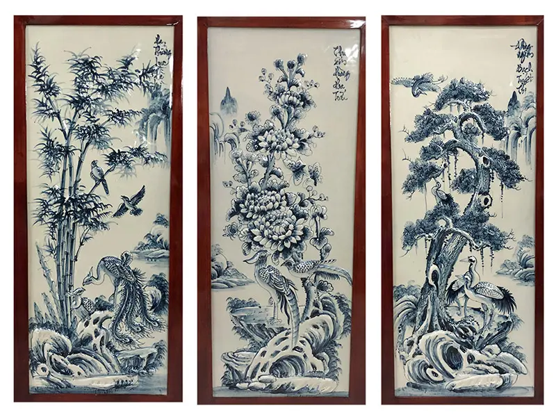 Tranh tứ quý men xanh rong 98x48cm