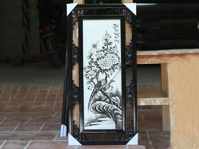 Tranh tứ quý Tùng Cúc Trúc Mai đắp nổi màu đen 87x43cm