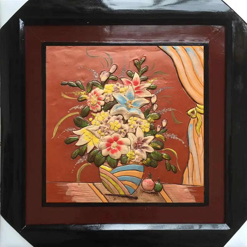 Tranh gốm vẽ giỏ hoa 50x50cm