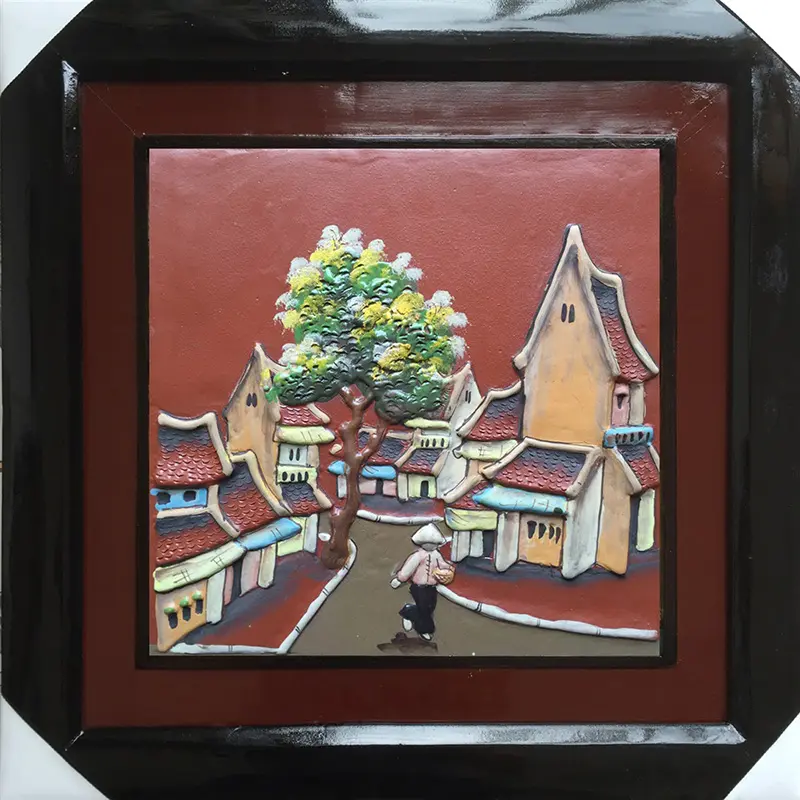 Tranh gốm vẽ phố cổ 01 50x50cm