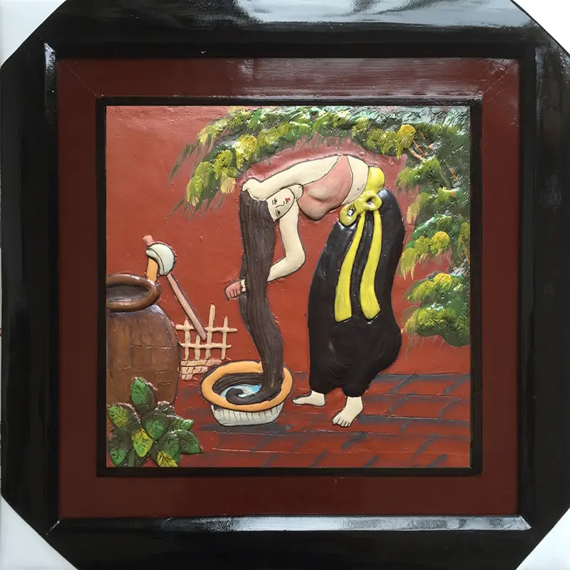 Tranh gốm vẽ thiếu nữ 50x50cm