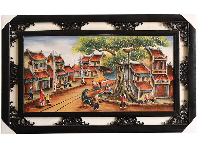 Tranh sứ Bát Tràng vẽ cảnh phố cổ Hà Nội 95x55cm