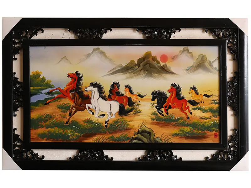 Tranh sứ Bát Tràng vẽ mã đáo thành công 95x55cm