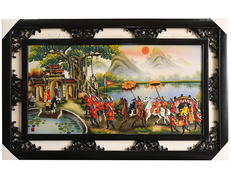 Tranh sứ Bát Tràng vẽ Vinh Quy Bái Tổ 95x55cm